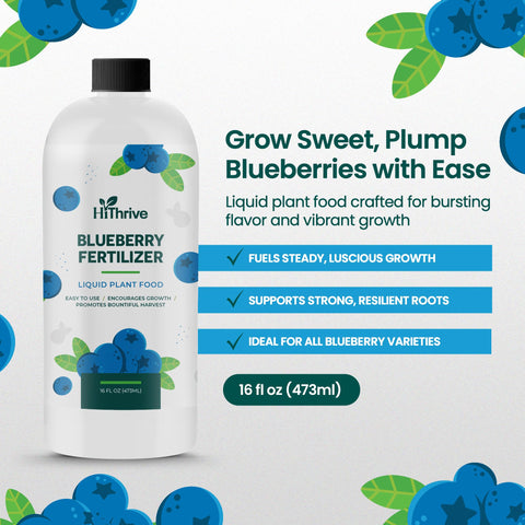 HiThrive Blueberry Fertilizer label close-up with balanced nutrients
