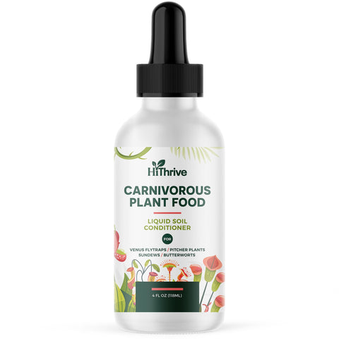 HiThrive carnivorous plant food 4oz bottle supports lush growth and easy feeding.