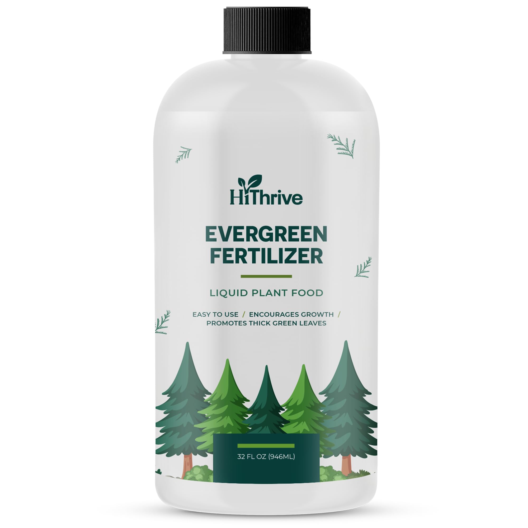 HiThrive Evergreen Fertilizer bottle front view supports lush evergreen growth