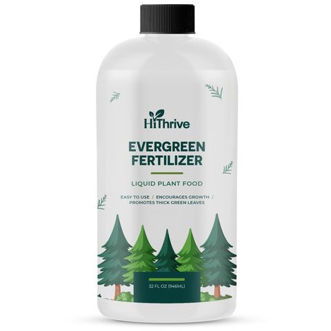 HiThrive Evergreen Fertilizer bottle front view supports lush evergreen growth