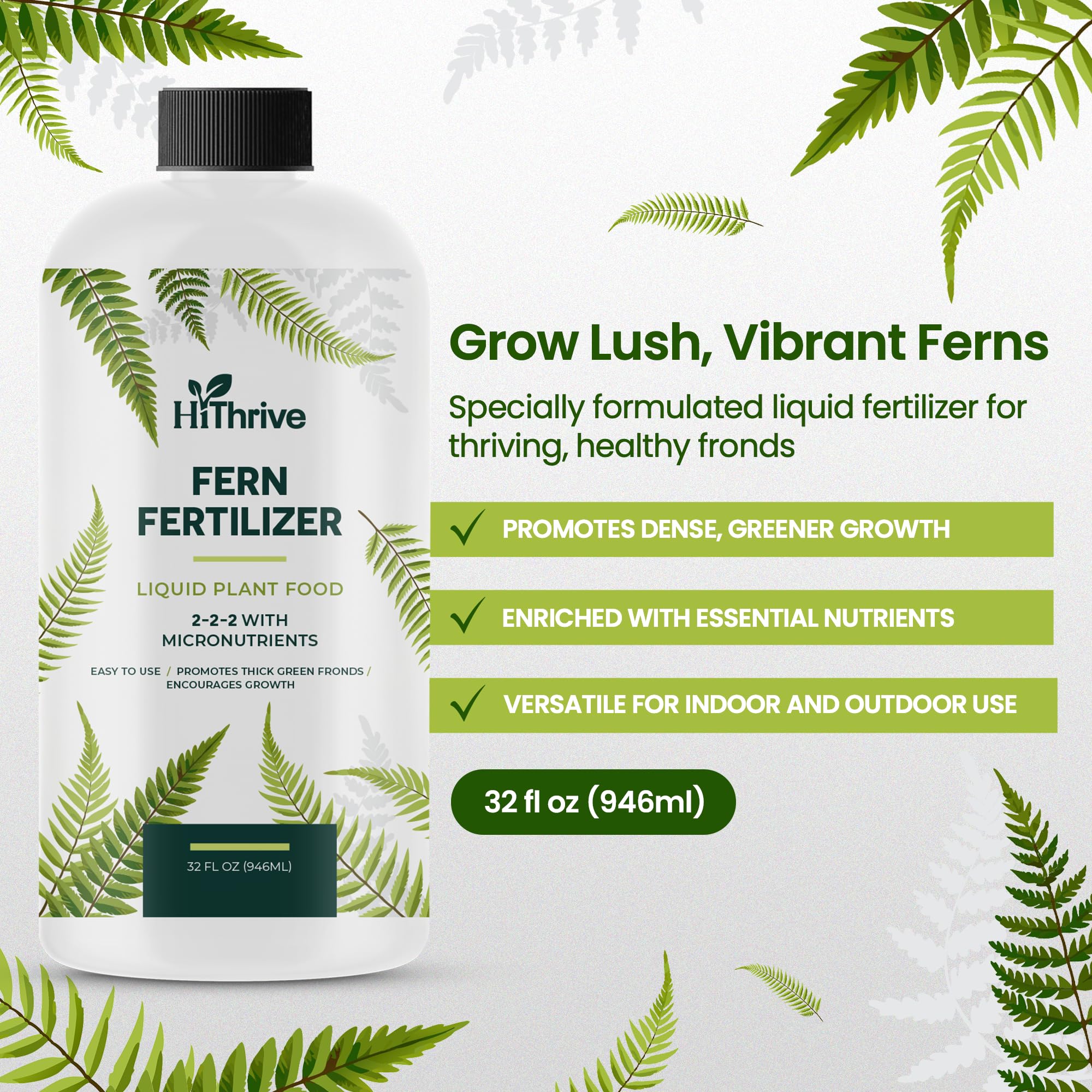 HiThrive fern liquid mix demonstrates easy dosing for indoor care.