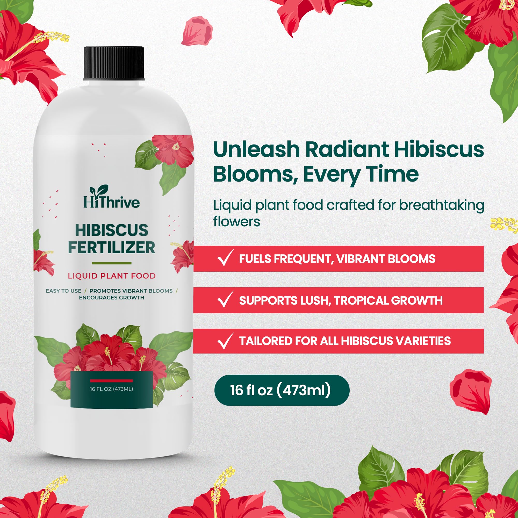HiThrive hibiscus flowers nourished for bigger, brighter blooms in outdoor beds.