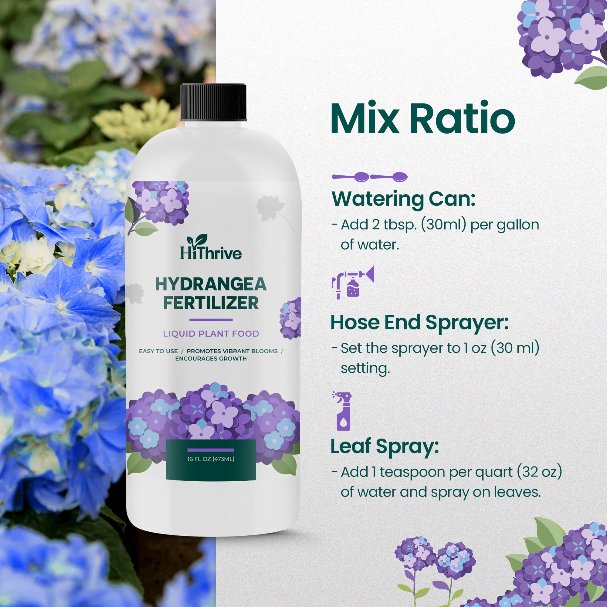 HiThrive Hydrangea nutrient-rich formula supporting growth and color