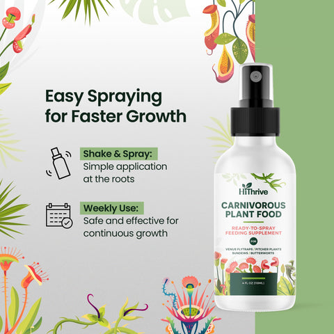 HiThrive indoor/outdoor plant fertilizer suitable for carnivorous species year-round.