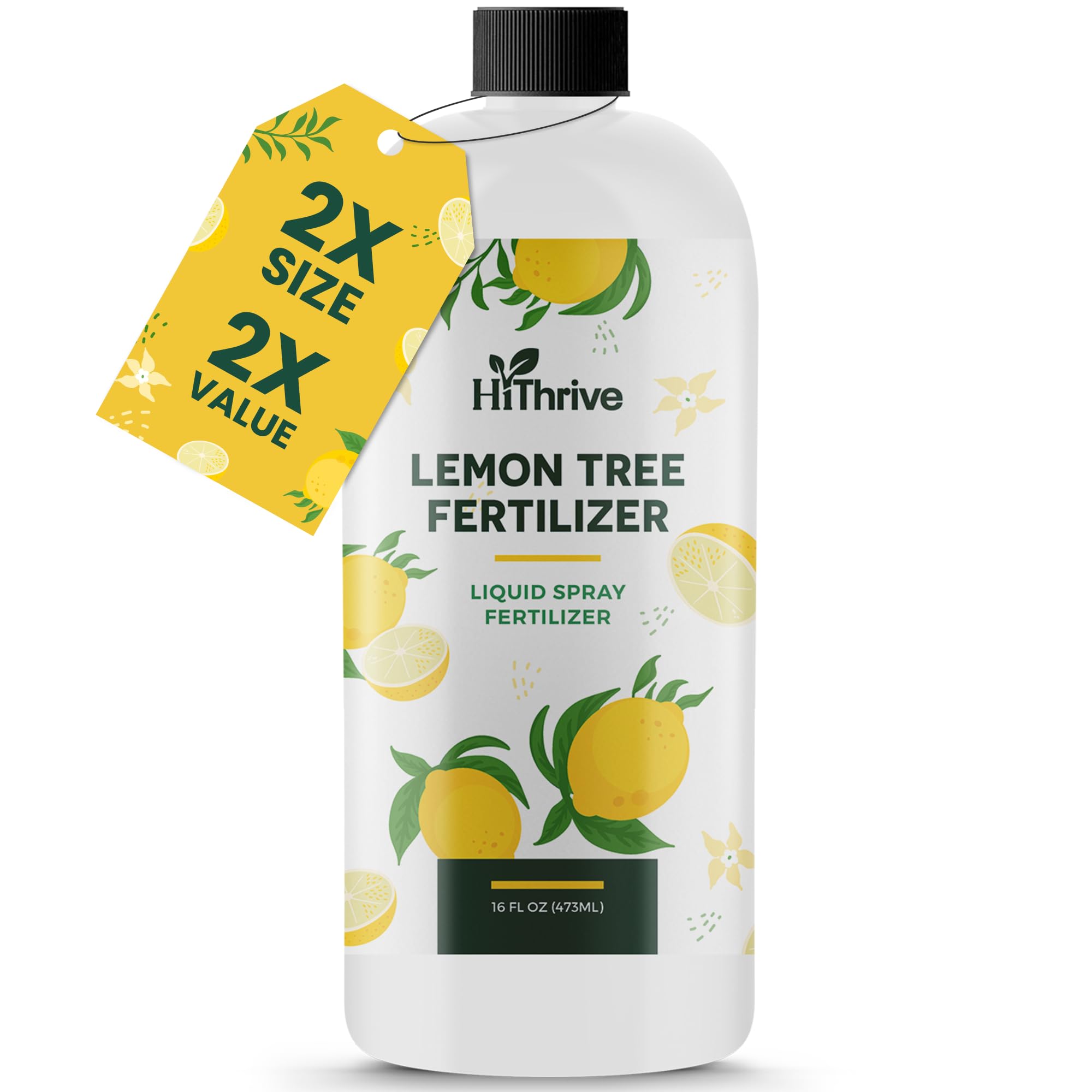 HiThrive Lemon Tree Fertilizer bottle supports healthy growth in citrus.