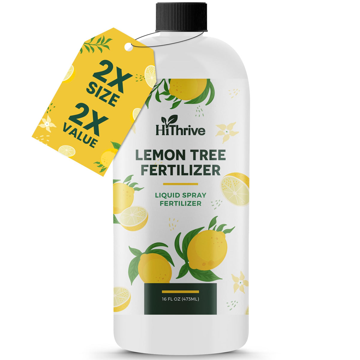 HiThrive Lemon Tree Fertilizer bottle supports healthy growth in citrus.