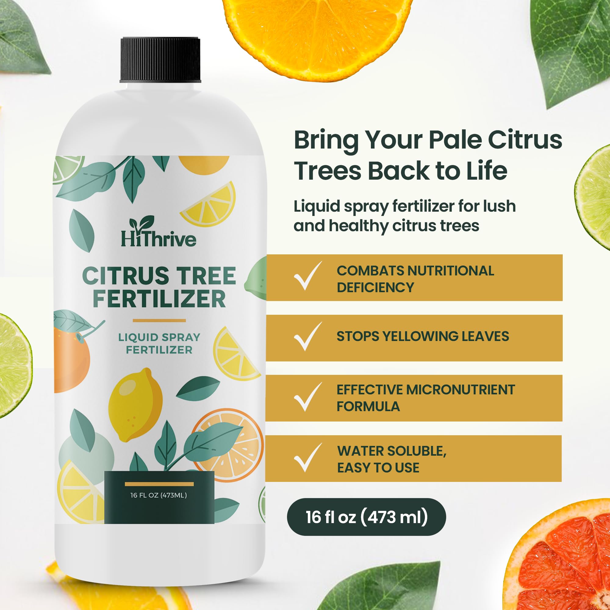 Closeup of HiThrive liquid citrus tree fertilizer being prepared for dilution