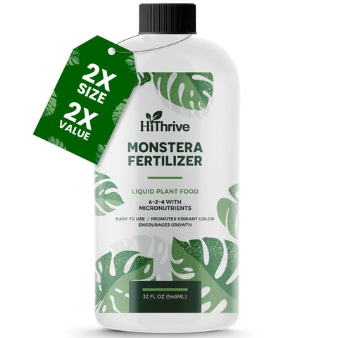 HiThrive Monstera plant food bottle ready for easy indoor feeding