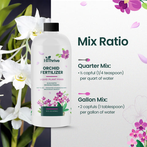 HiThrive Orchid Fertilizer being poured into water for feeding orchids.