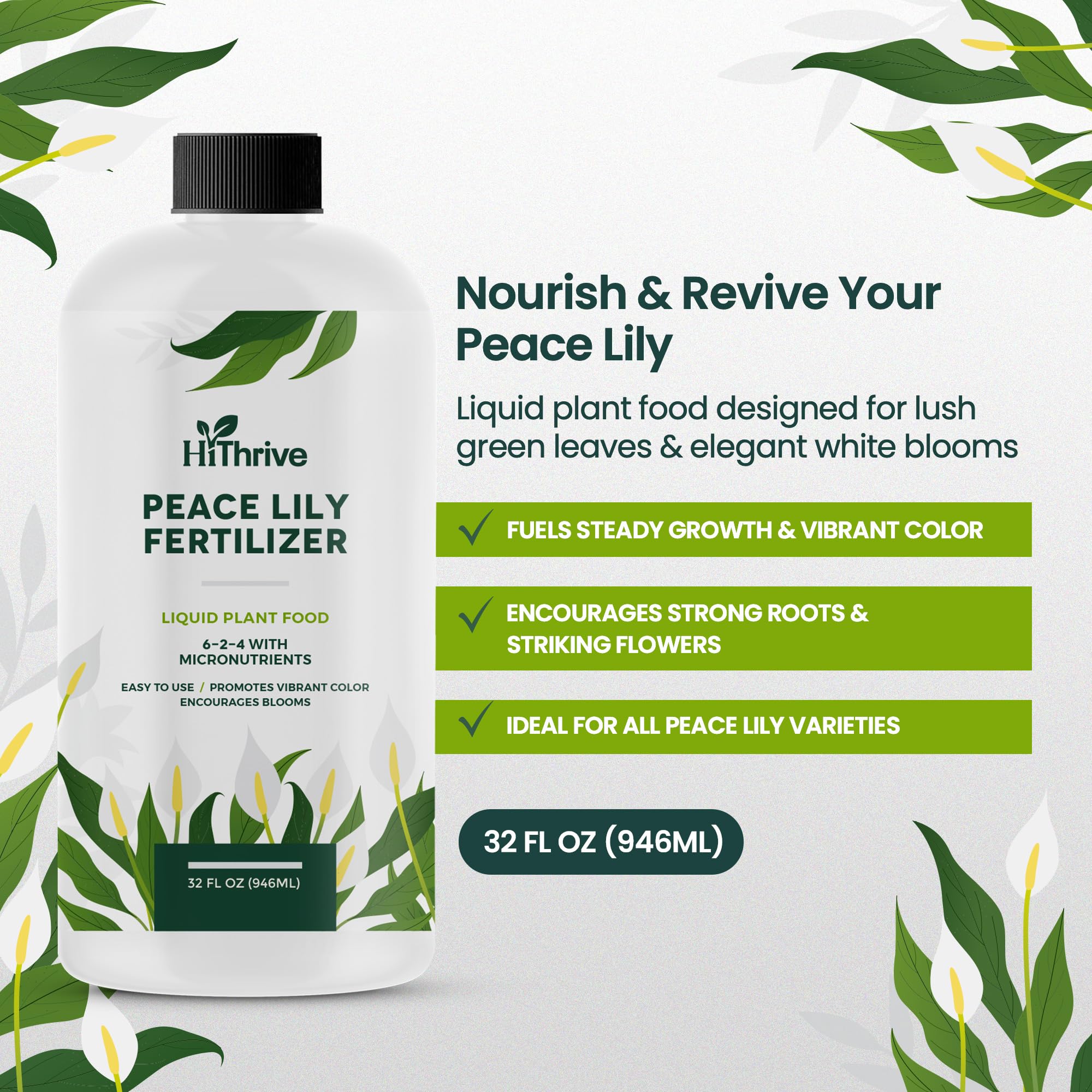 HiThrive Peace Lily food dilution with water ensures even feeding.