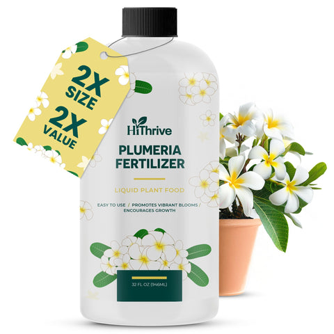 HiThrive Plumeria Fertilizer bottle ready for dilution to boost blooms