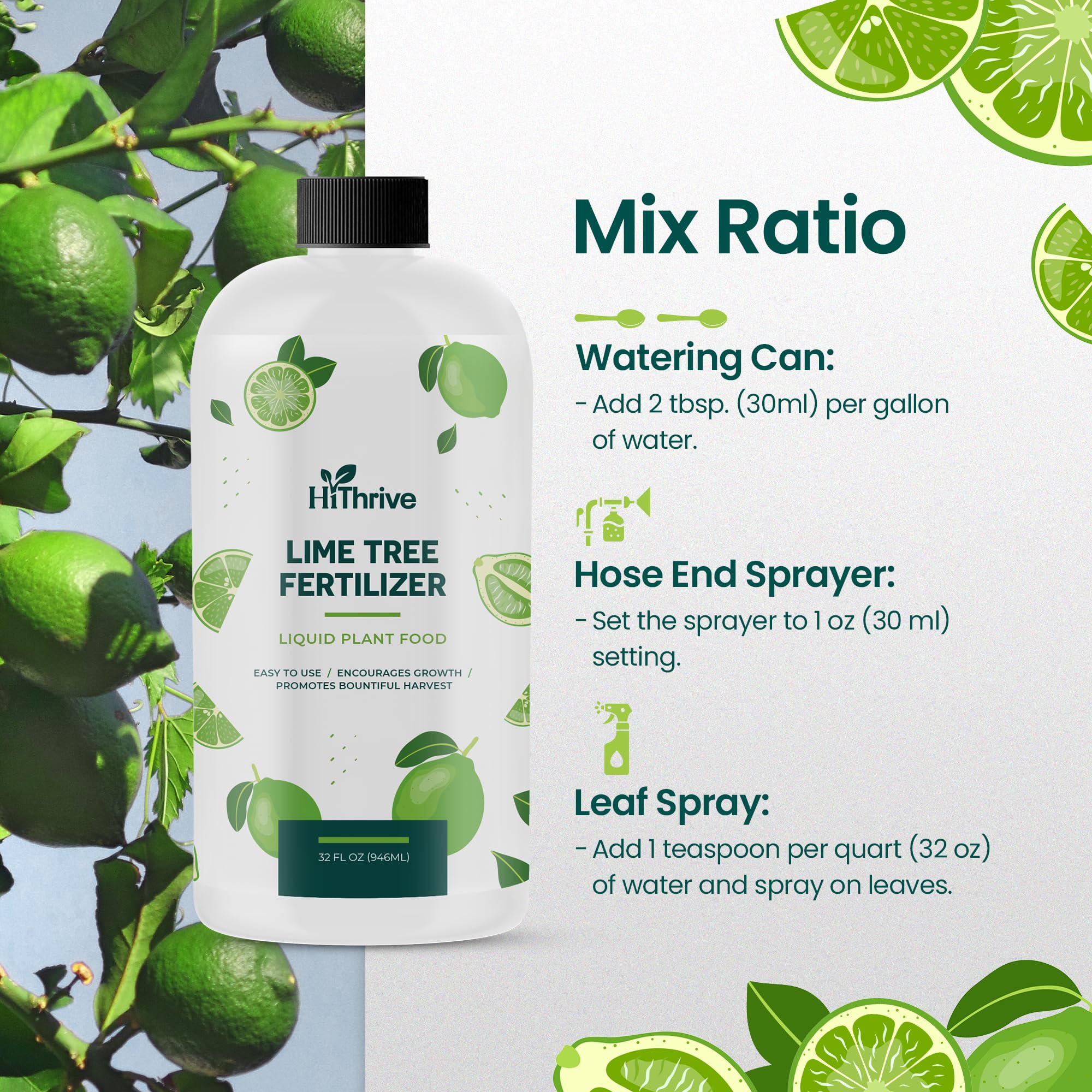 HiThrive vibrant citrus harvest on lime tree after regular feeding.