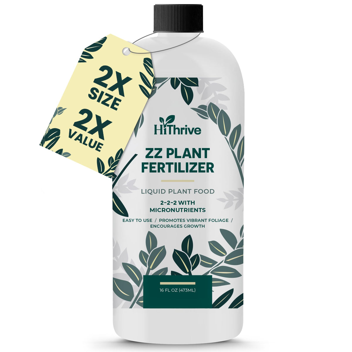 HiThrive ZZ Plant Fertilizer bottle pouring for even distribution and vibrant leaves.