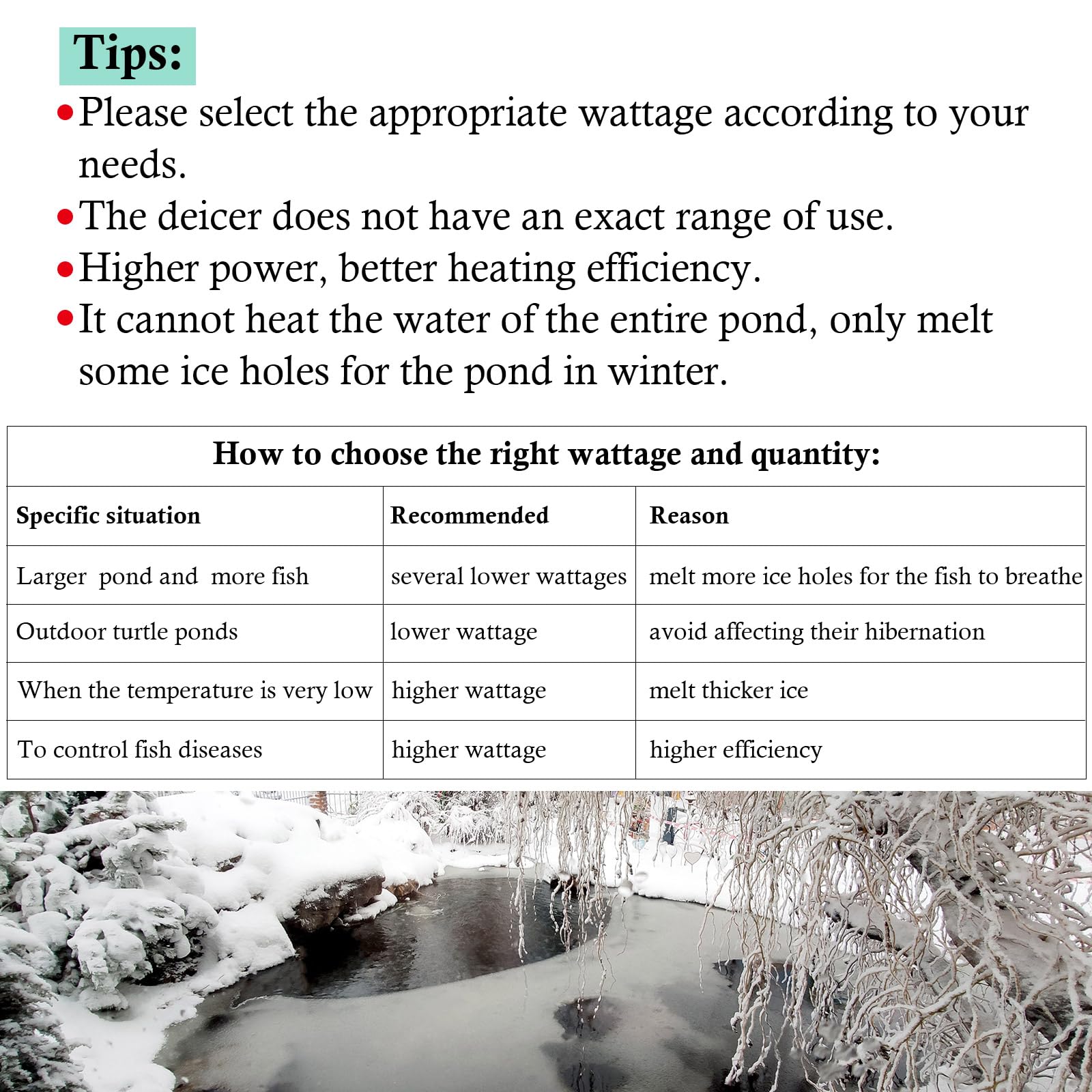HITOP pond heater melts ice holes to support fish access