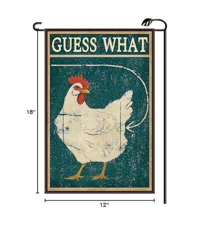 HiUCUS 12x18 garden flag for chicken coop, durable burlap, weather-friendly outdoor decoration.