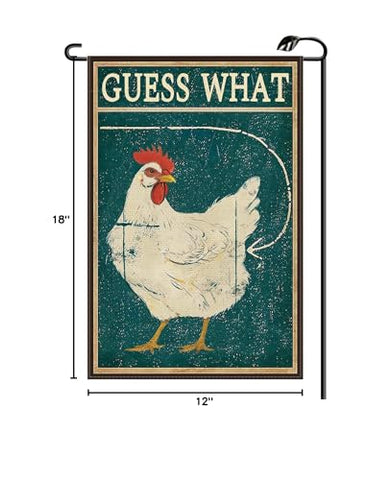 HiUCUS 12x18 garden flag for chicken coop, durable burlap, weather-friendly outdoor decoration.