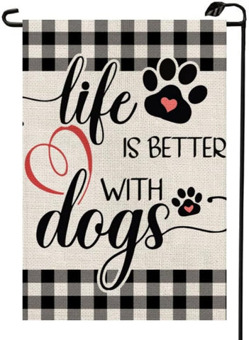 HIUCUS Pet Paw Welcome flag, double-sided buffalo plaid for outdoor yards.