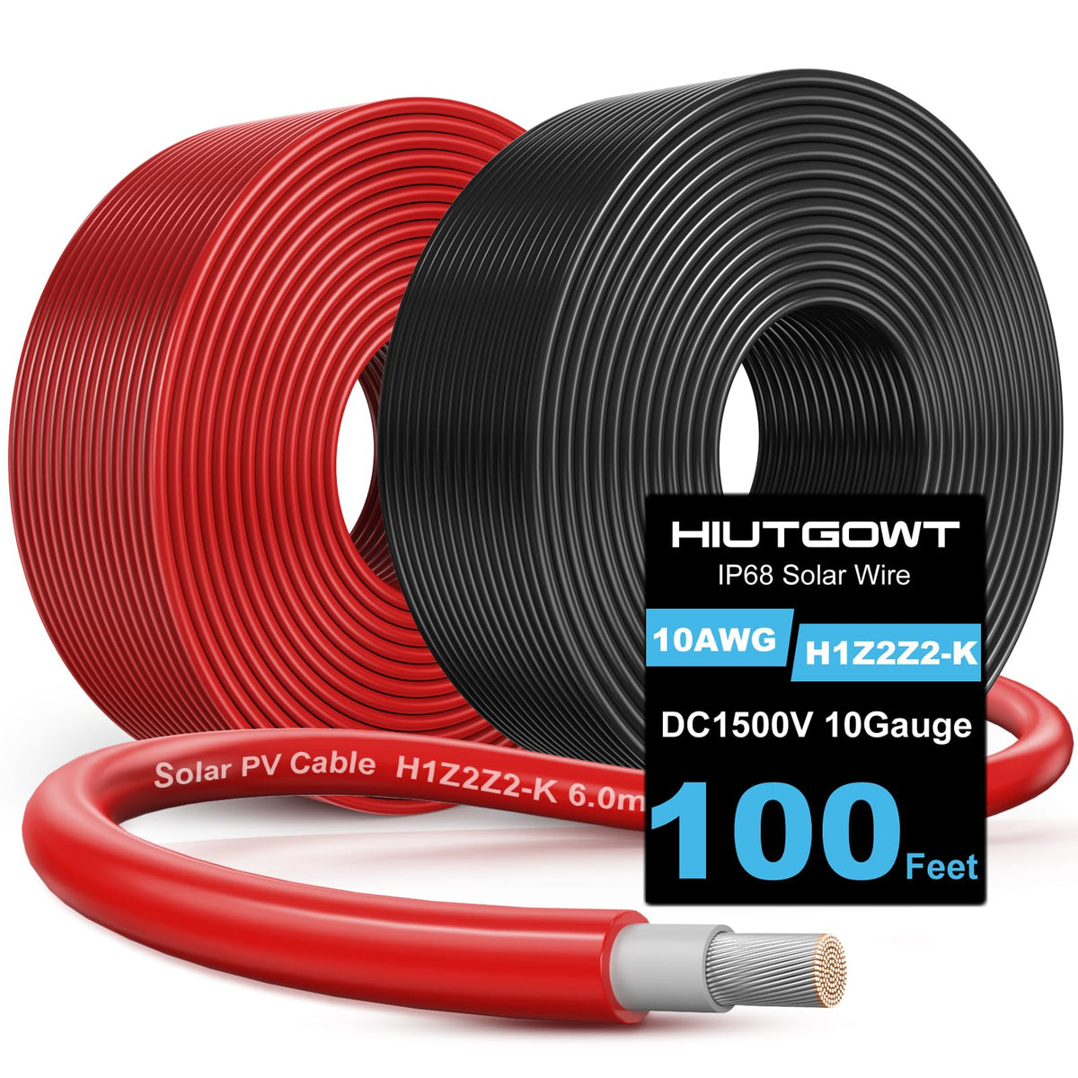 Hiutgowt 10AWG solar cable red 100ft for outdoor power connections.