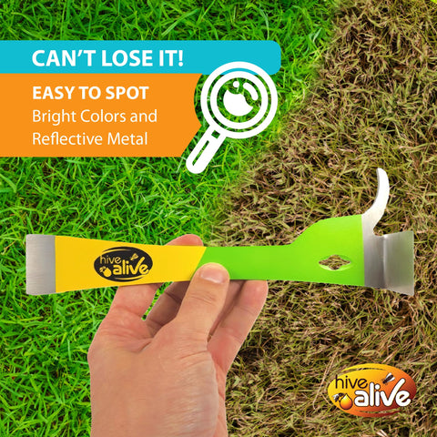 HIVE ALIVE tool features two-tone yellow and green for standout visibility in vegetation.