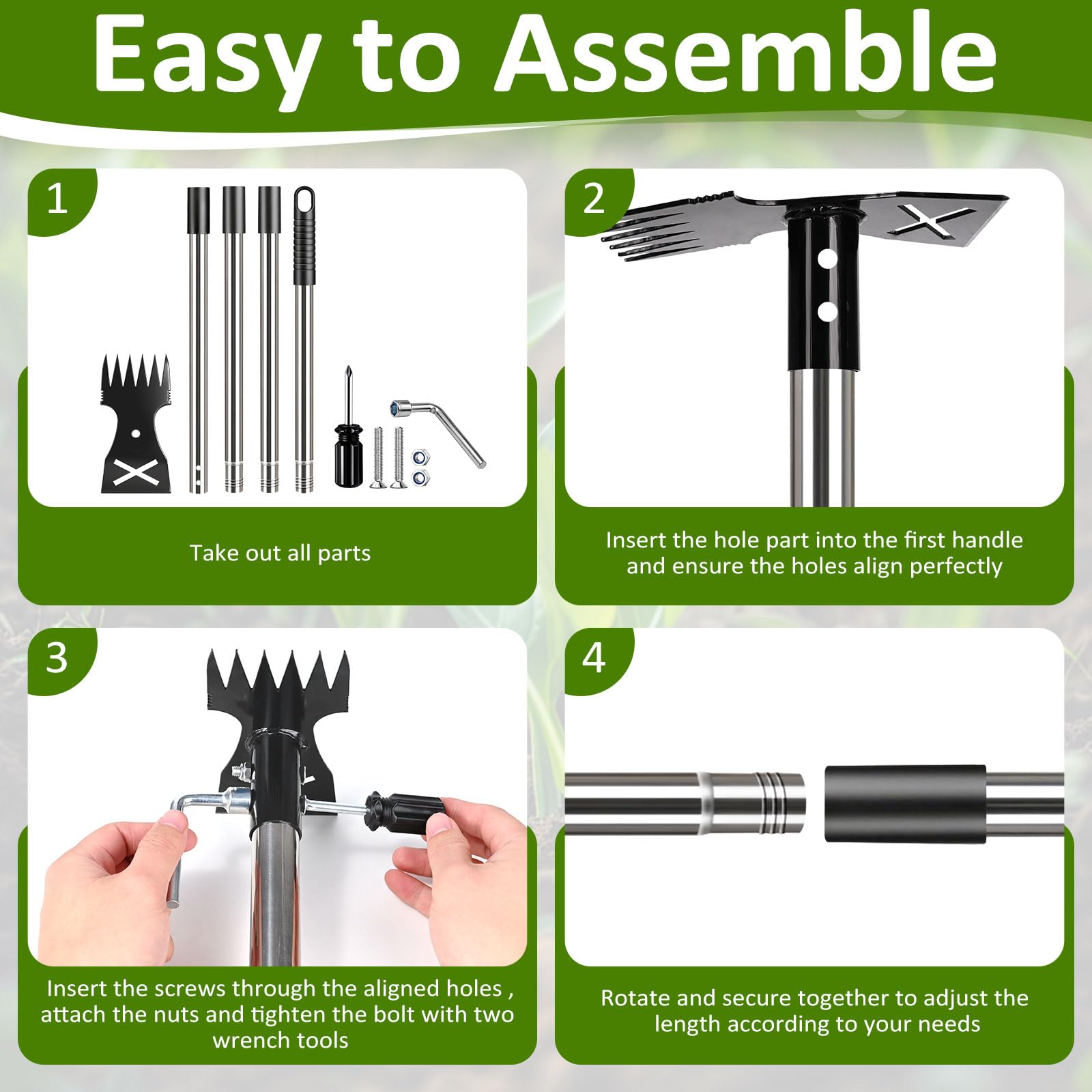 Hivenlly flat-edge hoe side for efficient broad-area weed removal.