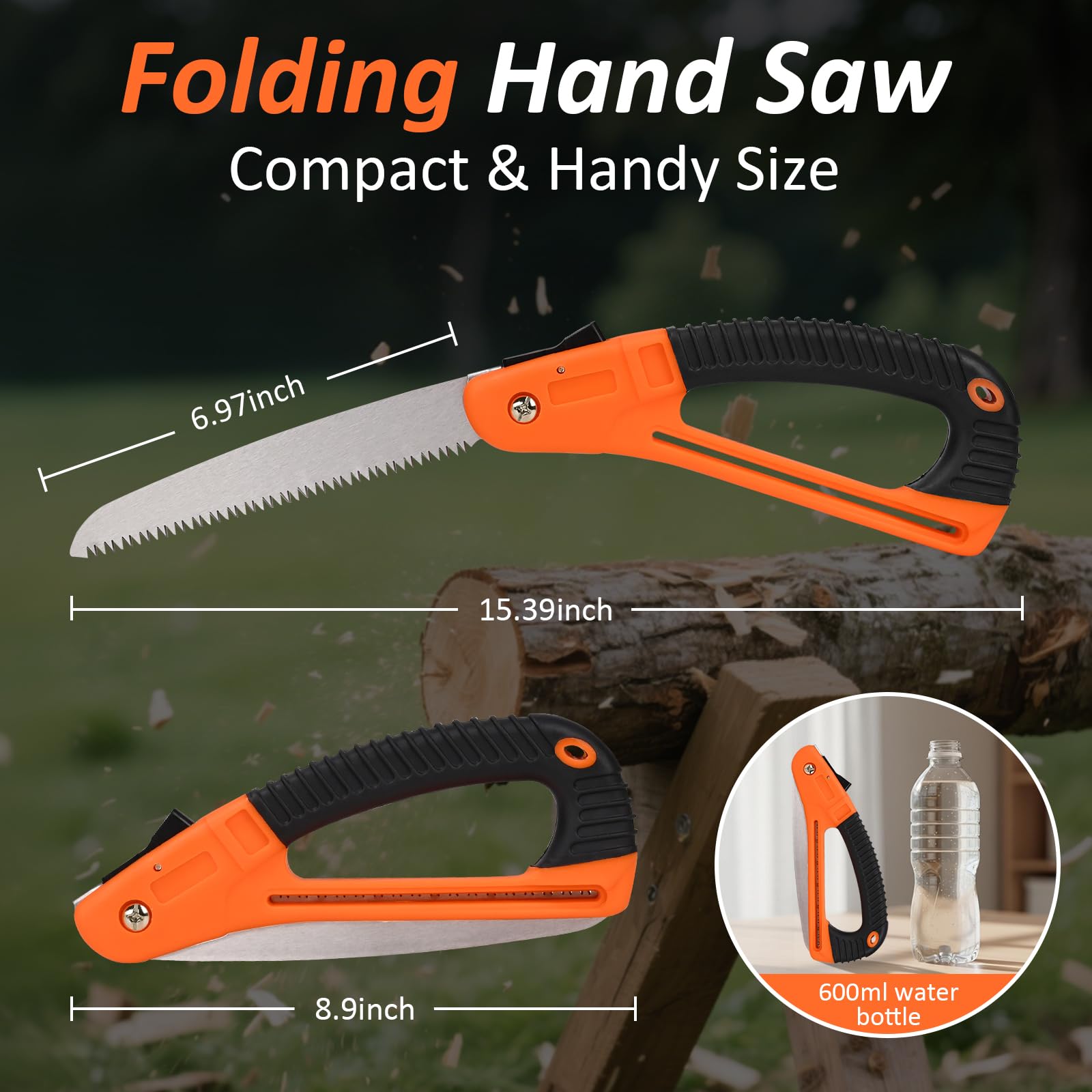 Hivenlly folding saw in closed position for safe storage and portability