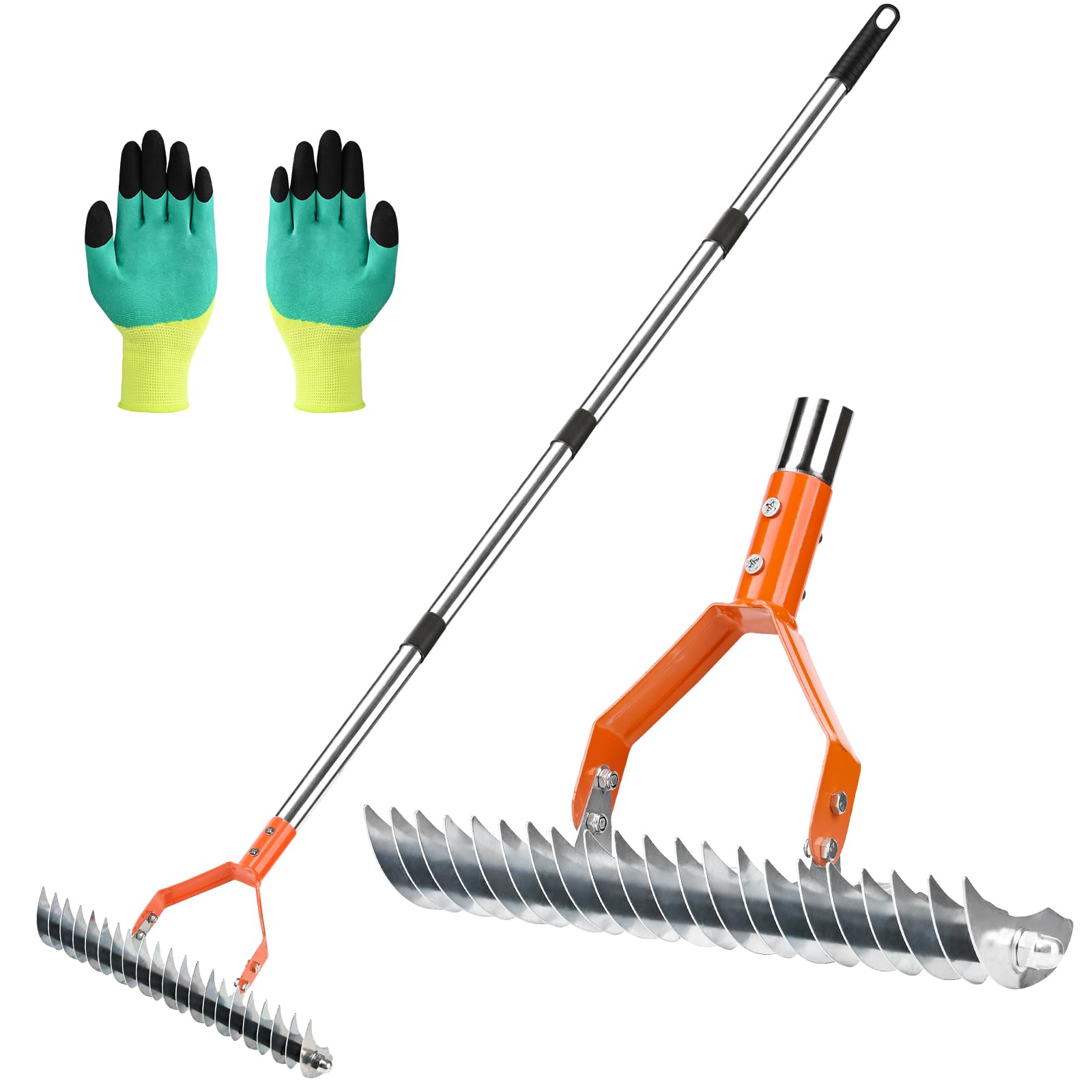 Hivenlly Thatch Rake dual-sided 19-tine head for dethatching and debris lifting.