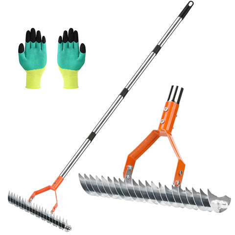 Hivenlly Thatch Rake dual-sided 19-tine head for dethatching and debris lifting.