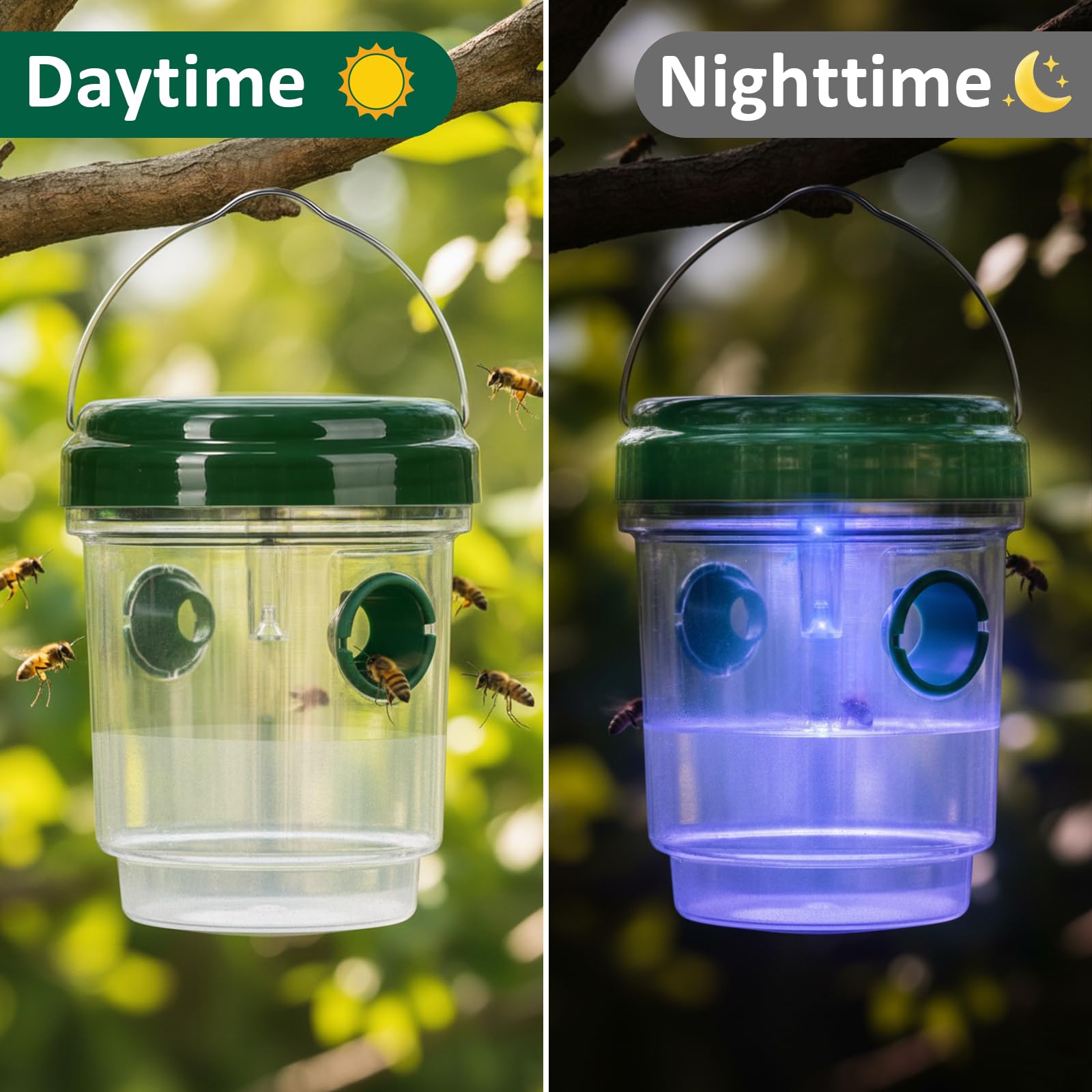 Hivenlly Wasp Catcher reusable container safe for repeated use outdoors.