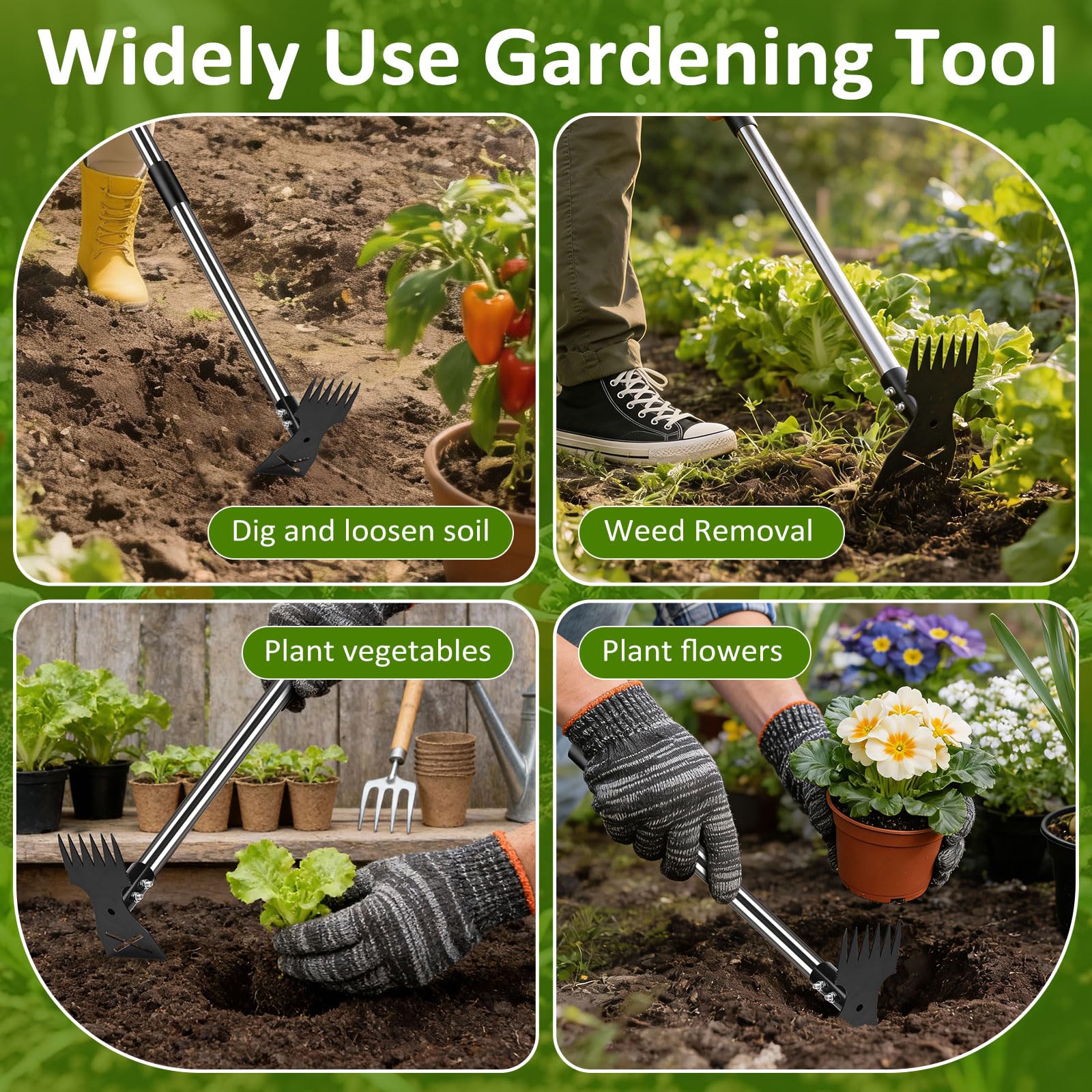 Hivenlly weed puller in garden setting ready for yard tasks.