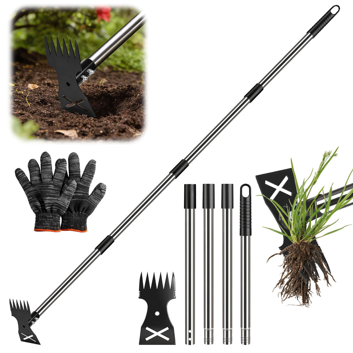Hivenlly weed puller with long handle for easy garden uprooting.