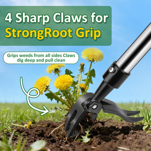Root-to-tip weed extraction targets deep roots with Hivenlly’s heavy-duty claw.
