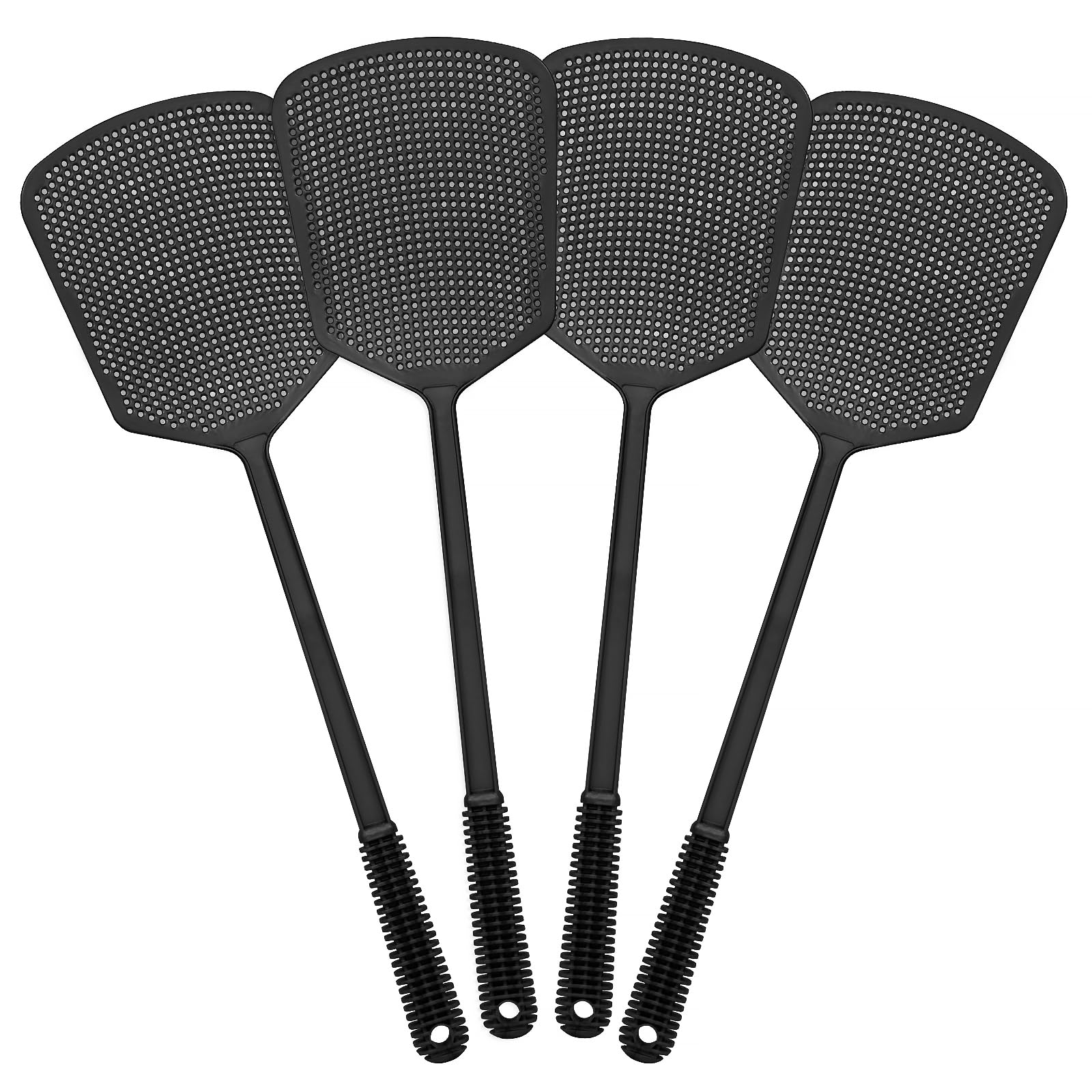 Hiway fly swatters four-pack with handle-and-paddle design for easy indoor and outdoor use.