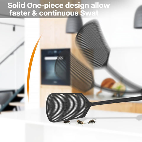 Hiway fly swatters four-pack with hanging hole for convenient wall storage.