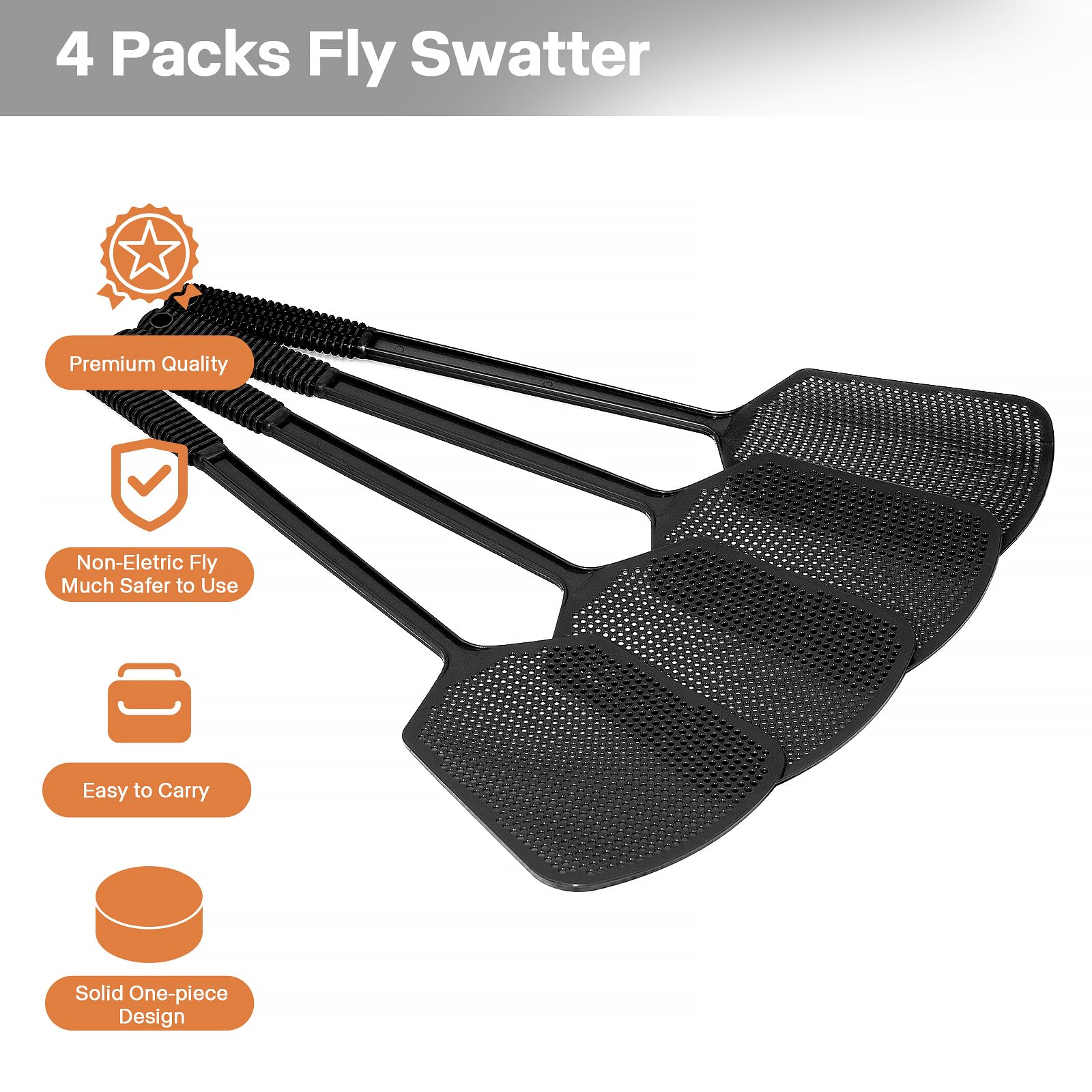 Hiway fly swatters four-pack with large paddle for easier catches indoors and outdoors.