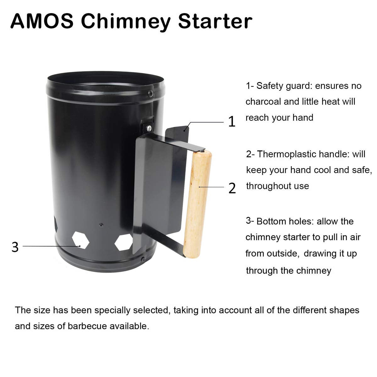 HiwowSport Charcoal Chimney Starter bottom air holes for fast ignition