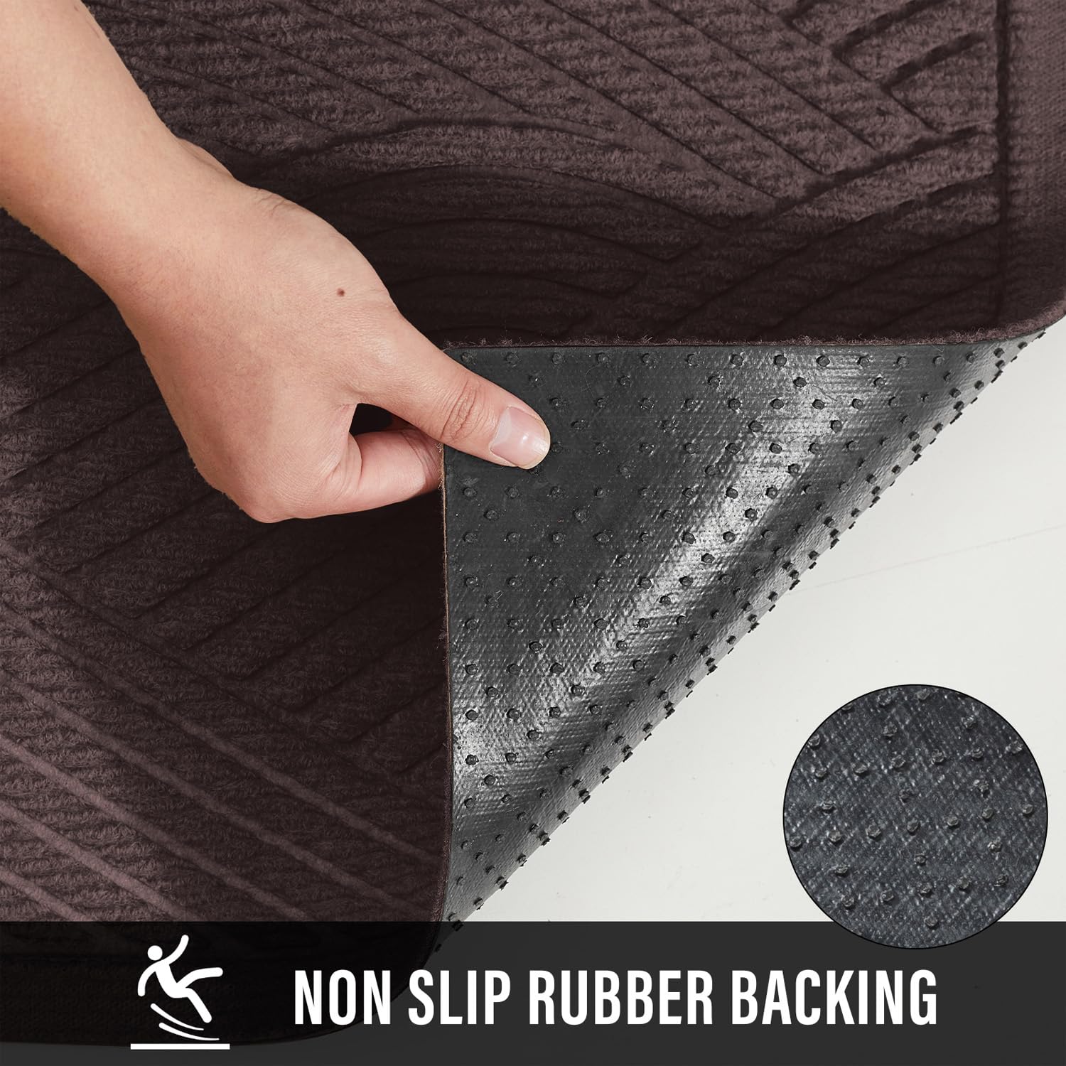 HIYARD coffee front door mat features durable polyester for heavy use.