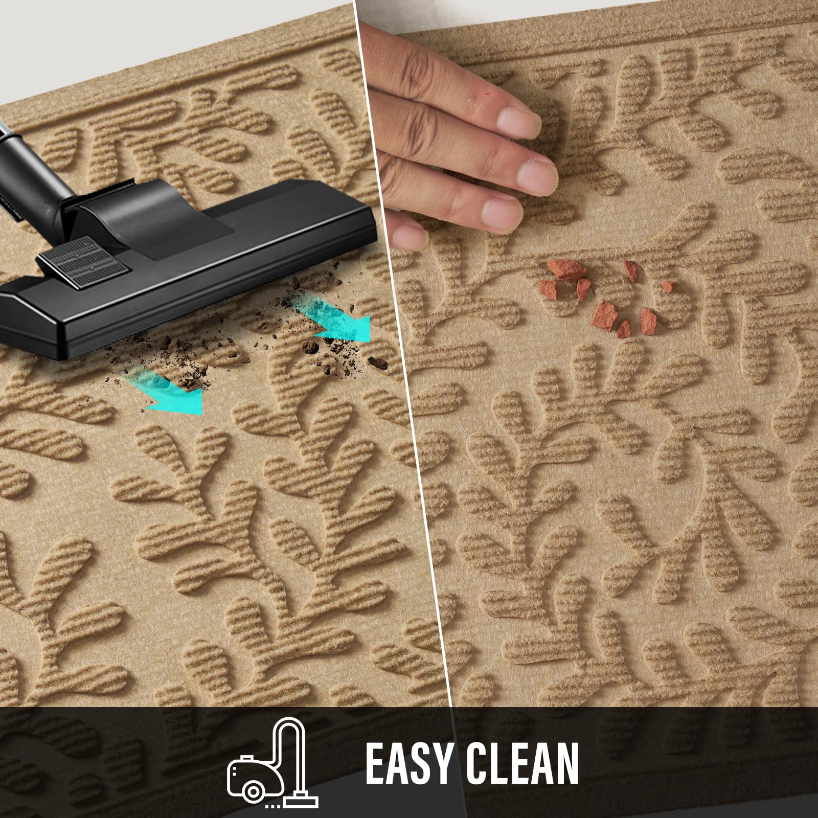 HIYARD easy-clean door mat rinses off with hose for quick maintenance.
