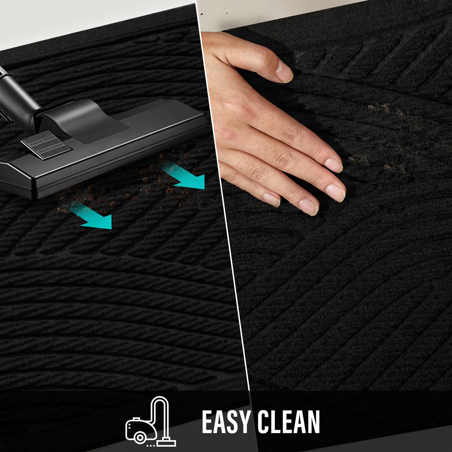 HIYARD easy-clean door mat can be vacuumed or hose rinsed for quick cleaning