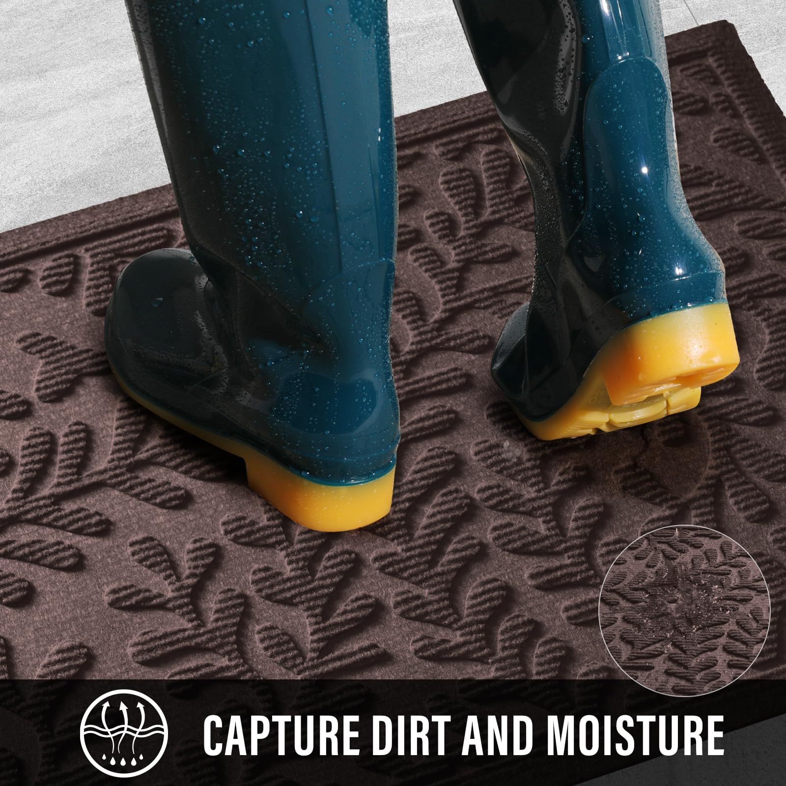 HIYARD front door mat with deep grooves traps moisture and debris at the threshold.