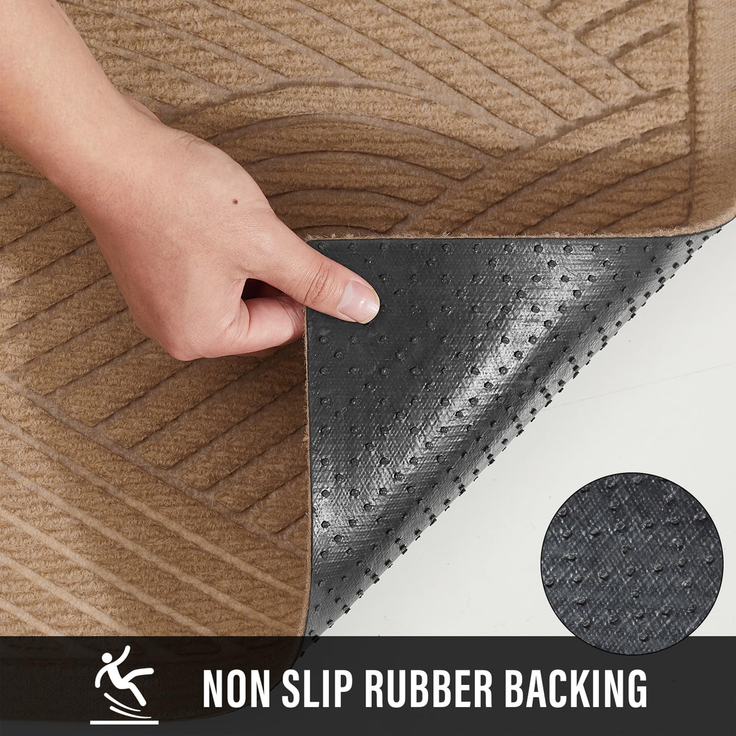 HIYARD front door mat non-slip rubber backing protects floors from moisture.