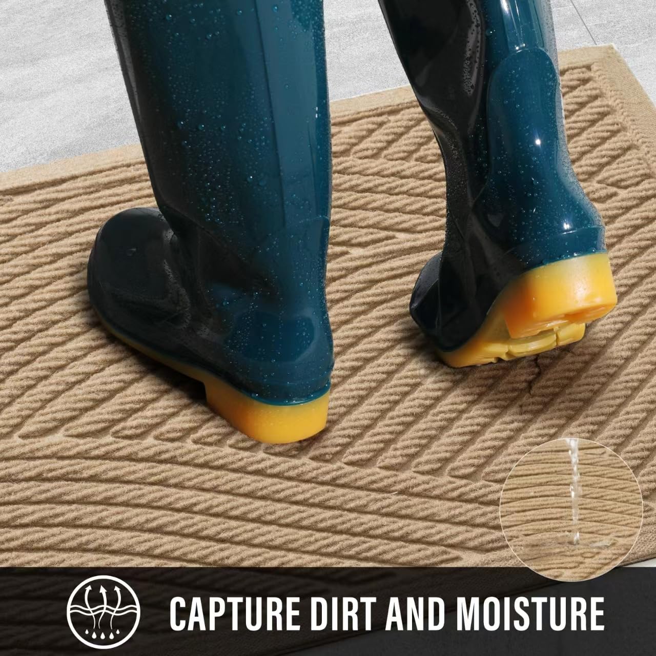 HIYARD muddy dirt resist mat captures moisture at doorway transition