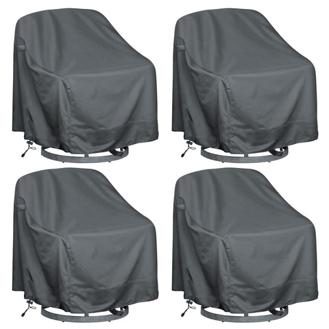 HI···YOUR COVER four-pack protects outdoor swivel lounge chairs from rain and sun