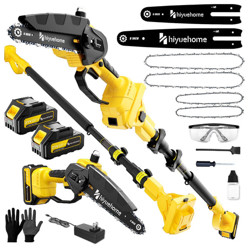 hiyuehome 21V cordless pole saw with 6-inch bar for precise ground pruning