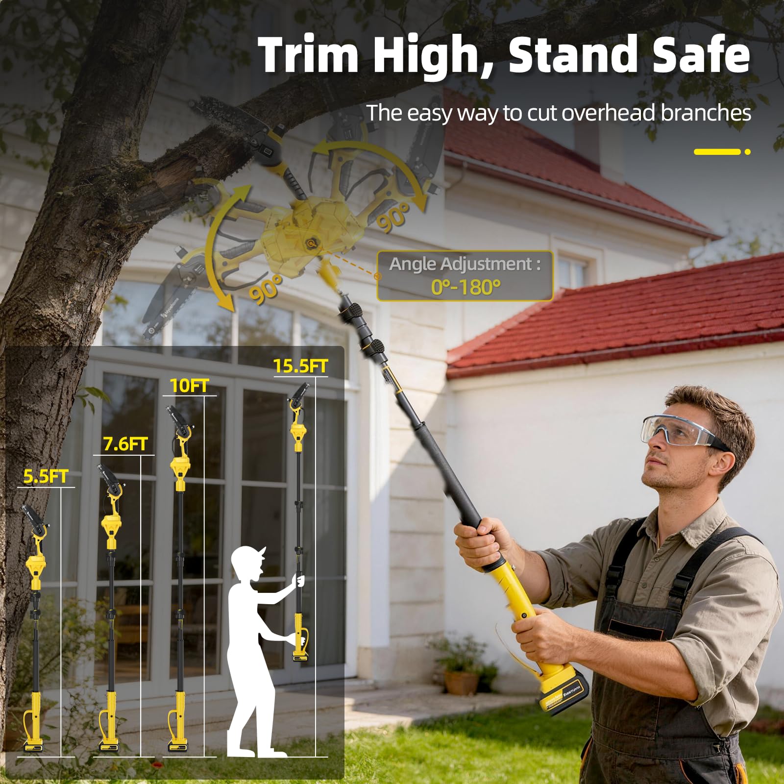 hiyuehome 21V cordless pole saw with 8-inch bar for thicker branches