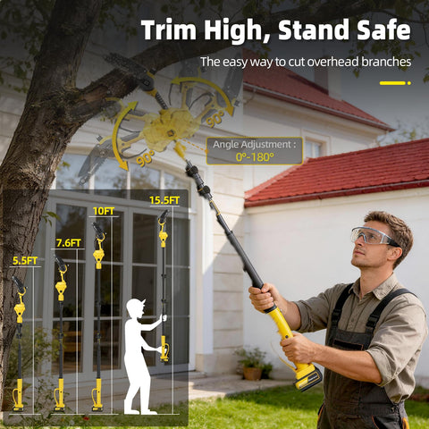hiyuehome 21V cordless pole saw with 8-inch bar for thicker branches