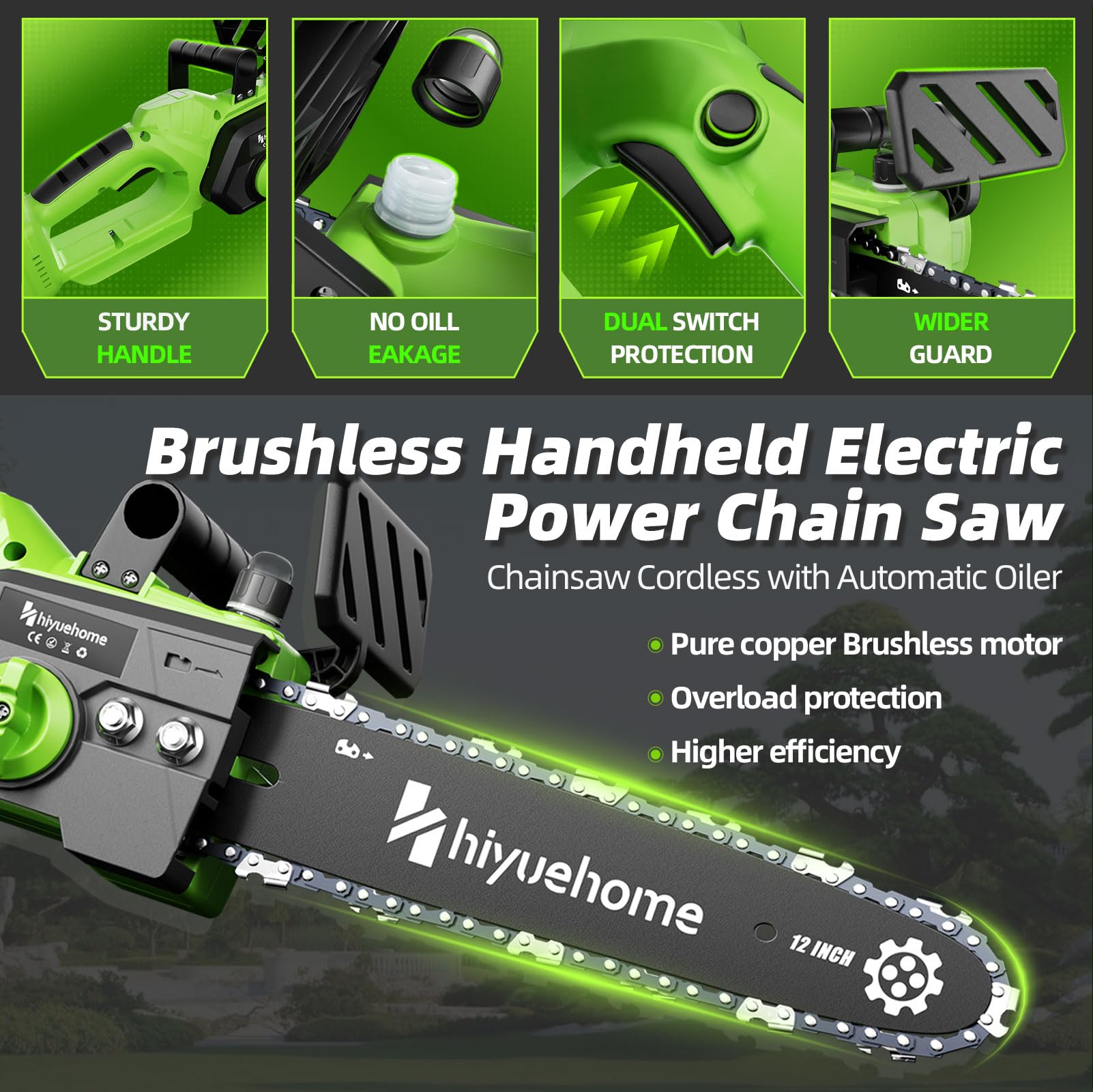 Hiyuehome chainsaw reaching 6 m/s for efficient branch cutting