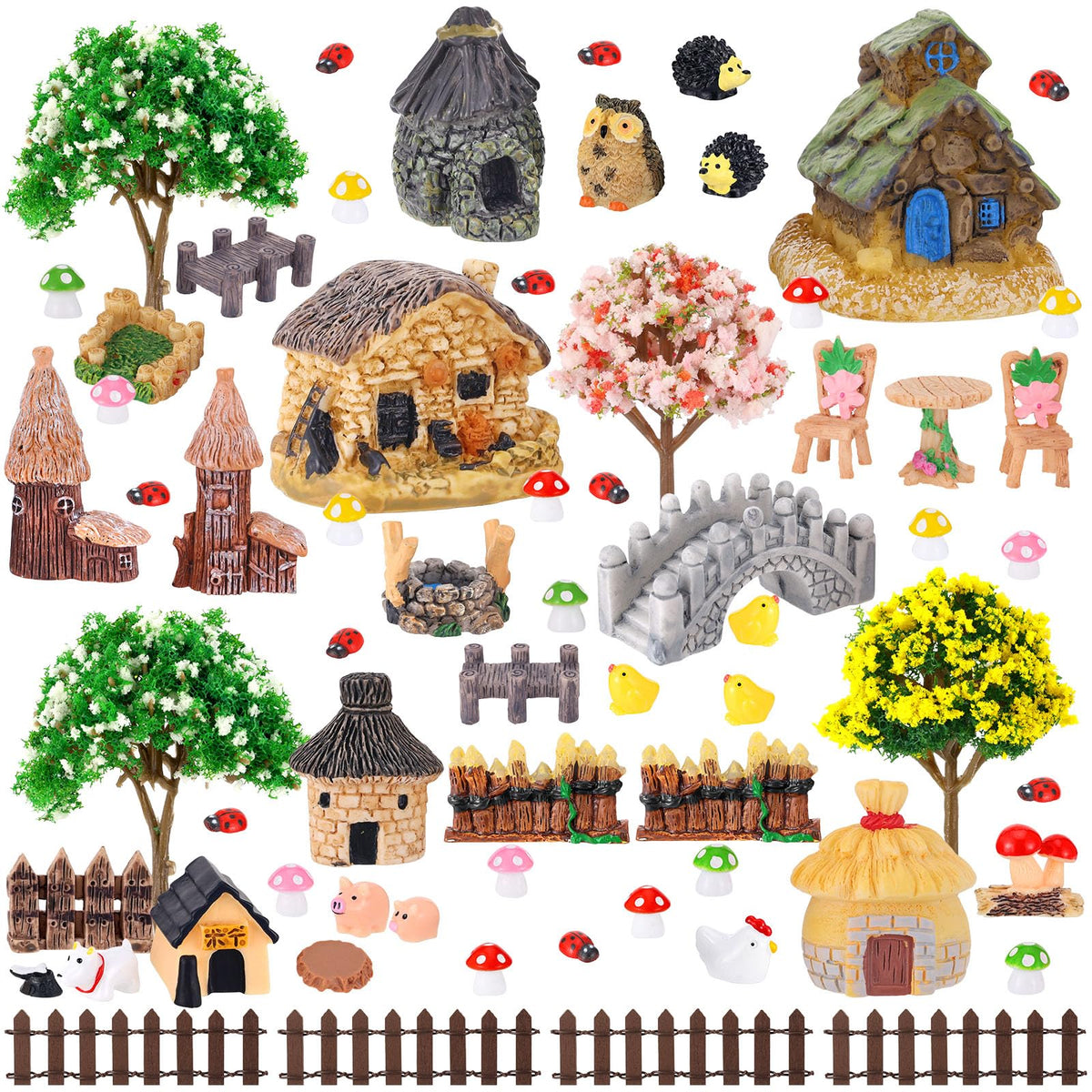 HIYZI 60-piece fairy garden kit offers colorful miniatures for creative terrariums.