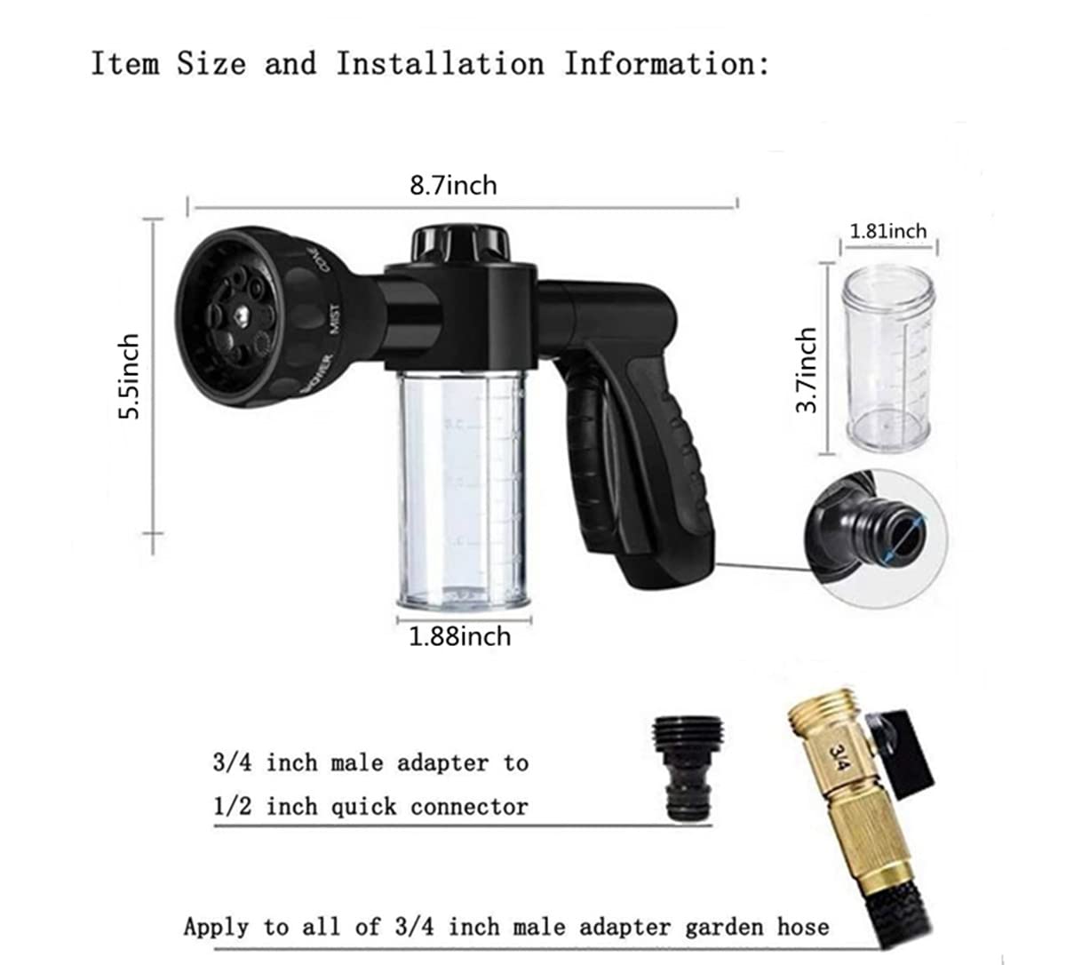 Soap sprayer attachment on Hjkiopc nozzle enables on demand car washing.