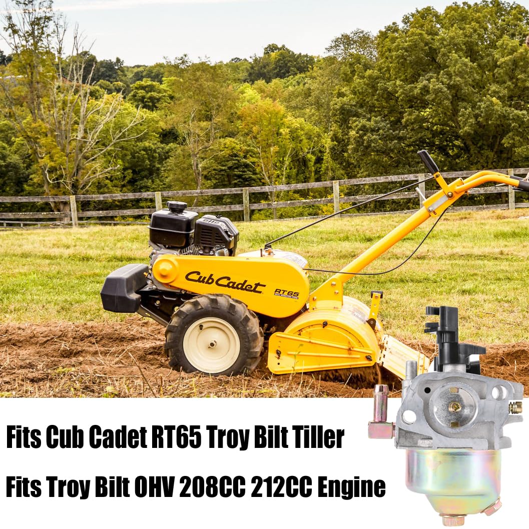 HJLIKE carburetor installation on RT65 tiller showing mounting layout.