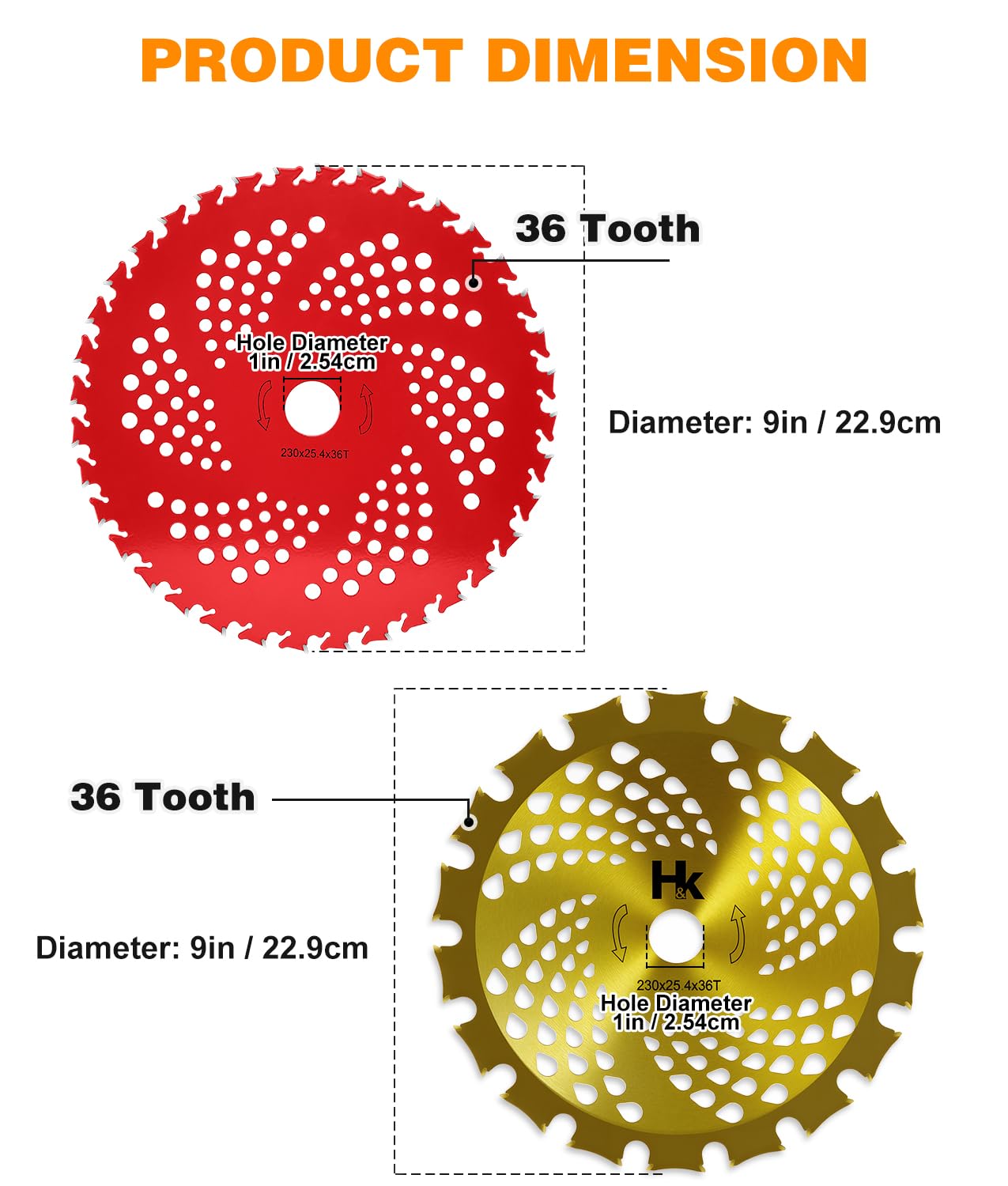 HK carbide tipped blades 9in 20t side view for thick weeds